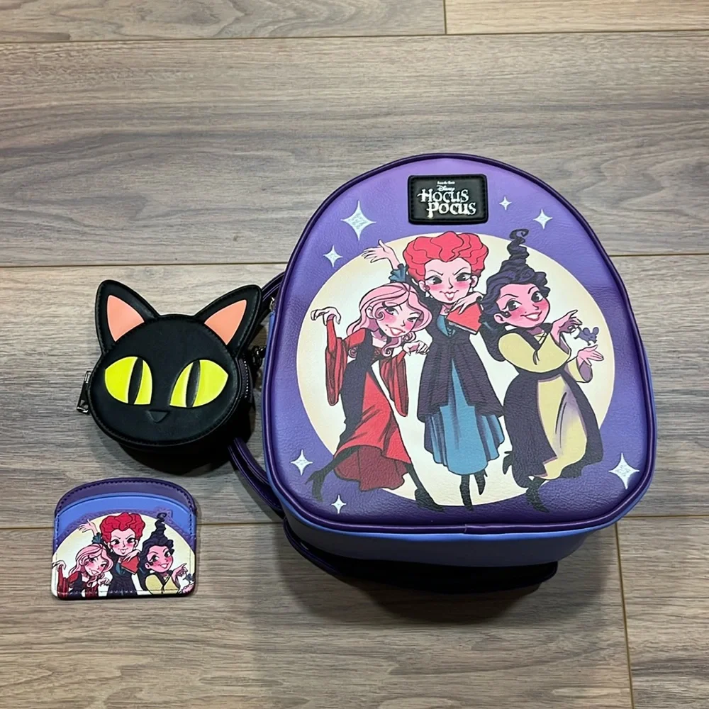 Disney Hocus Pocus Backpack with Cat Coin Purse and Card Holder Wallet